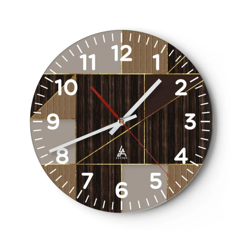 Ceas de perete - Ceas pe sticlă - Un mozaic de maro și auriu - 30x30 cm