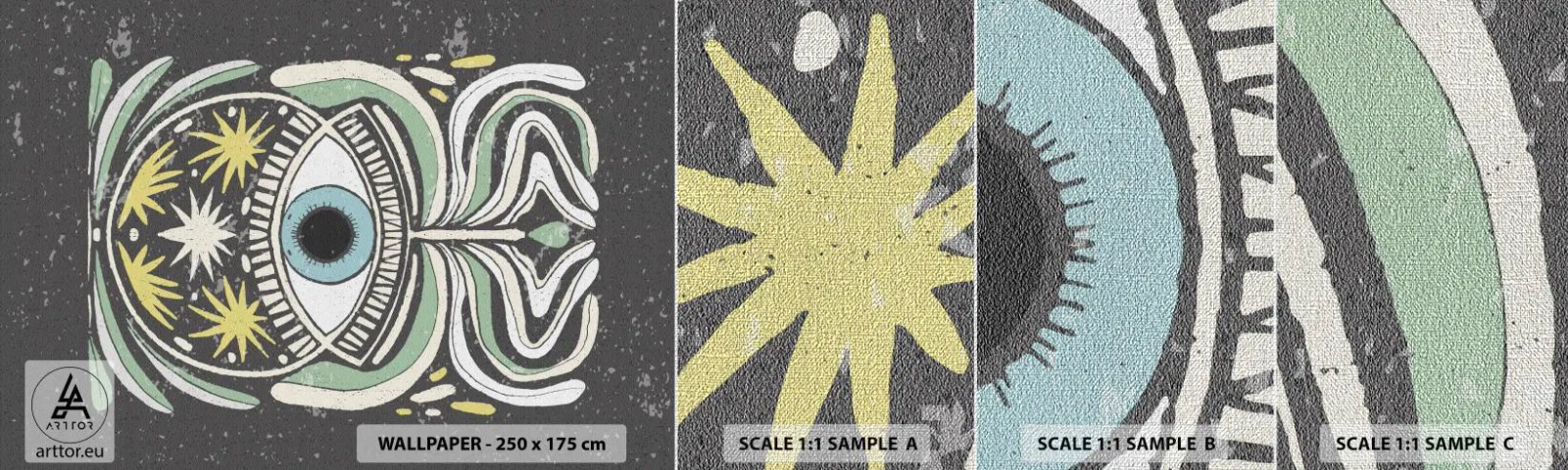 Mostră tapet Premium Canvas - Ritualuri tribale - Boho, Ochi, Pastel - 100x30 cm