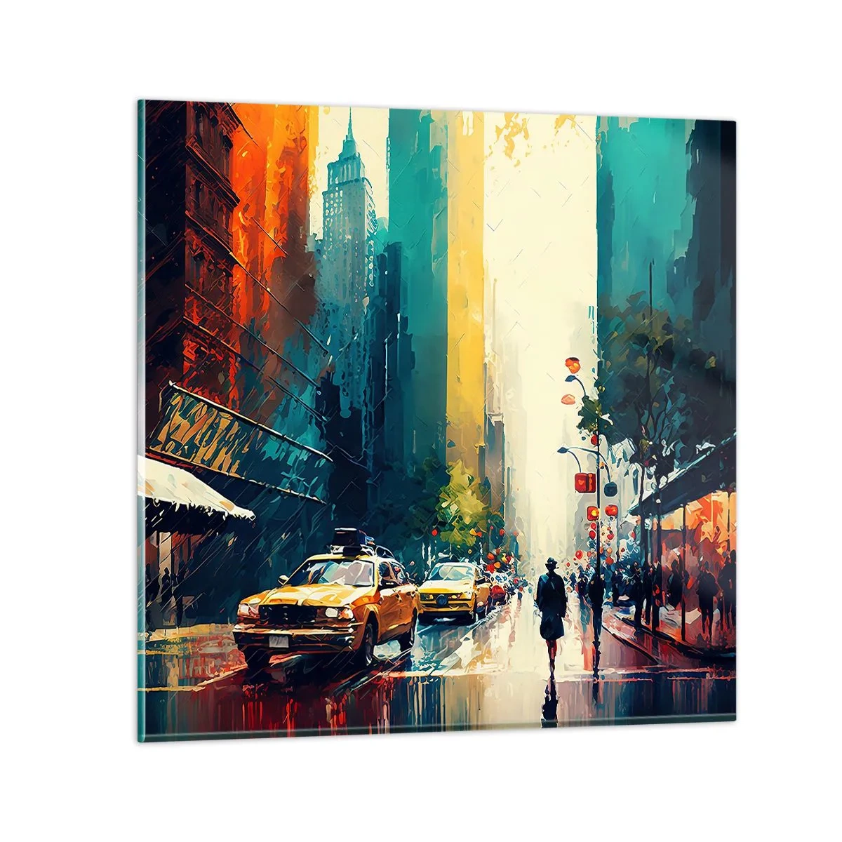 Tablou pe sticlă - New York - aici și ploaia este colorată - 30x30 cm
