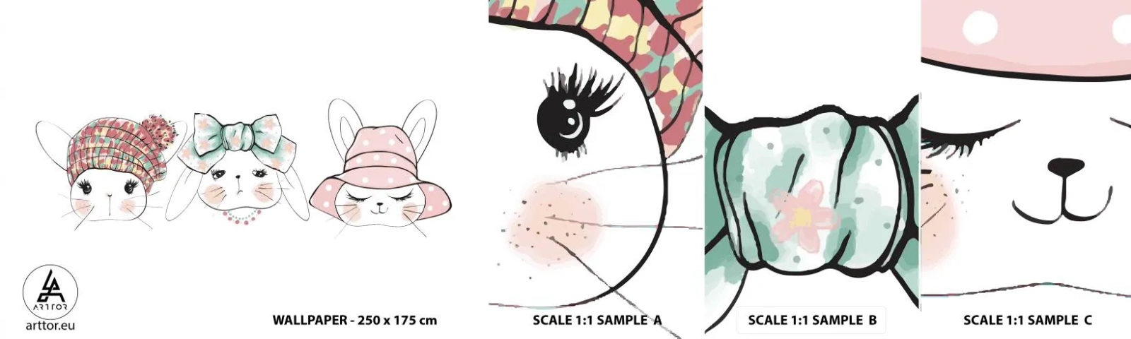 Mostră de Tapet Standard Eco - Gânditoare, tristă, mulțumită - Pentru copii, Grafică, Ilustrare - 100x30 cm