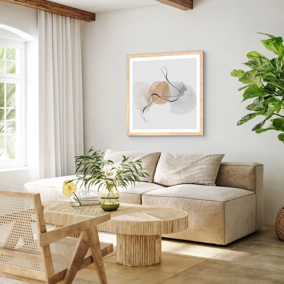 Poster în ramă de stejar deschis - Mărgele de aer - 30x30 cm