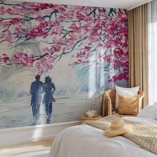 Tapet Standard Eco - Plimbare romantică - Paris, turnul Eiffel, Cuplu îndrăgostit - 400x280 cm