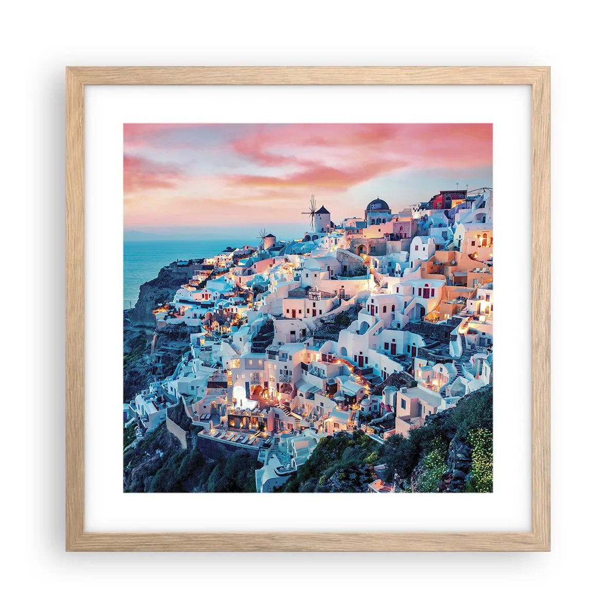 Poster în ramă de stejar deschis - Vacanța ta grecească - 40x40 cm