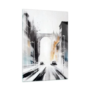 Tablou pe sticlă - Studiu de oraș: arhitectură și mișcare - 50x70 cm