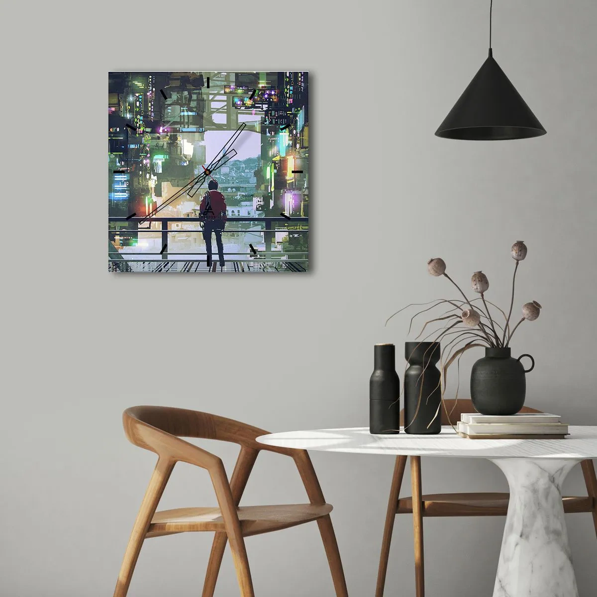 Ceas de perete - Ceas pe sticlă - Două lumi - 40x40 cm