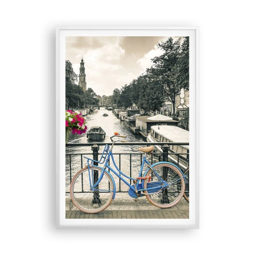 Poster în ramă albă - Culorile unui canal din Amsterdam - 70x100 cm
