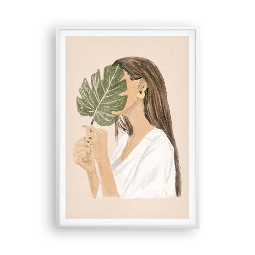 Poster în ramă albă - Portret misterios cu un evantai - 70x100 cm