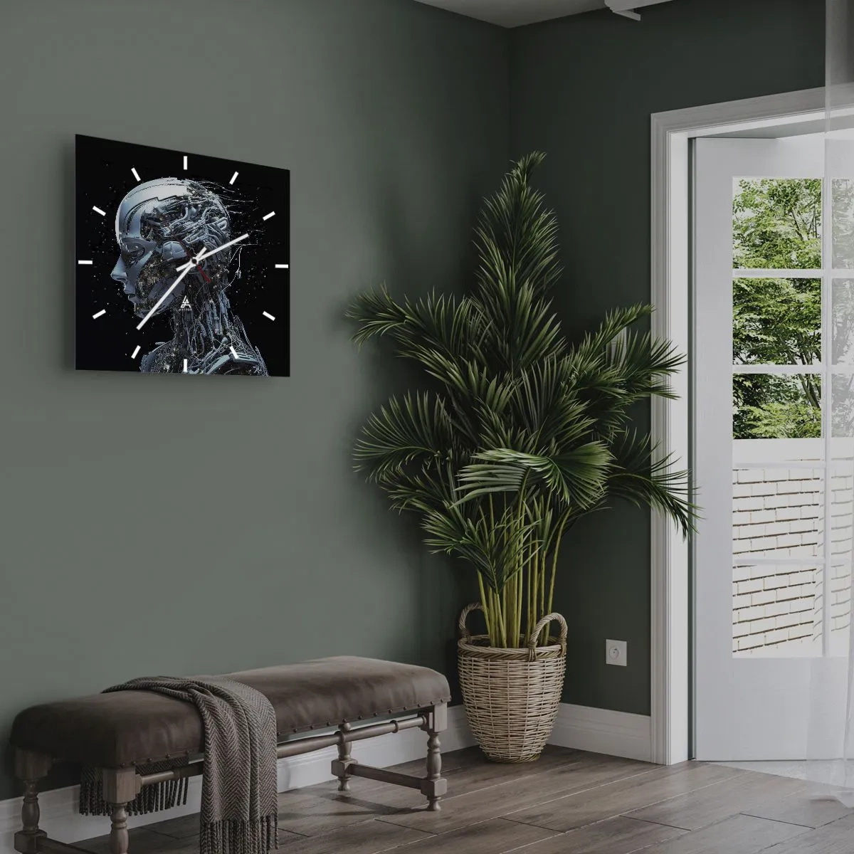 Ceas de perete - Ceas pe sticlă - Tehnologia este o femeie - 30x30 cm