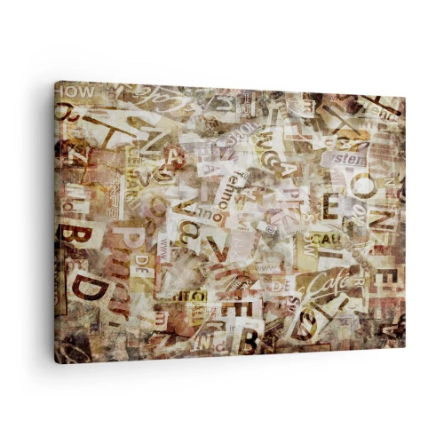 Tablou pe pânză Canvas - Compoziție abstractă cu litere și fragmente de text - 70x50cm - Îi unesc pe cei care stau la taclale - Decorațiune modernă pentru perete pentru living și dormitor ARTTOR