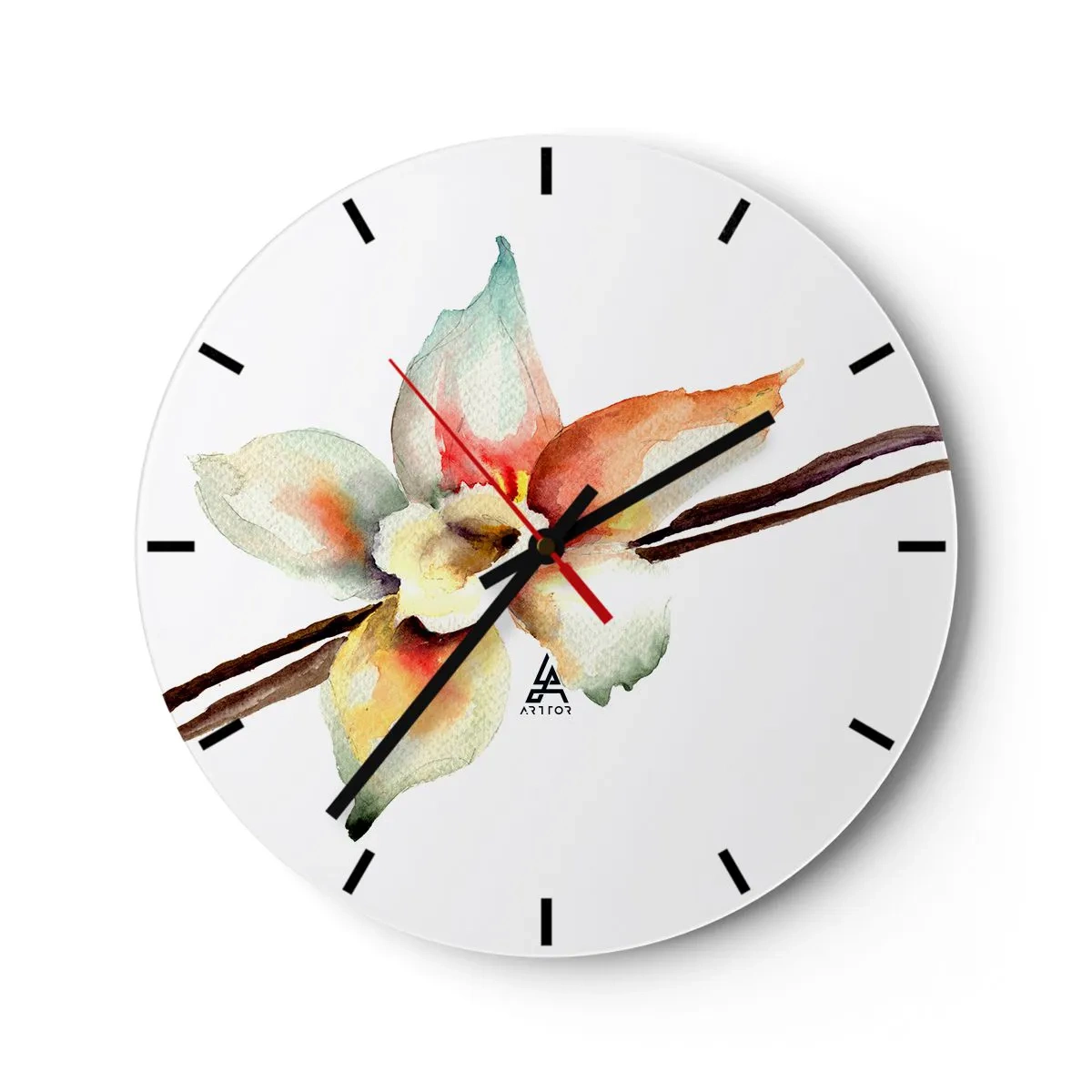 Ceas de perete - Ceas pe sticlă - Motiv floral în acuarelă pe fundal deschis - 30x30cm - Dulceața stropită - Decorațiune modernă pentru perete pentru living, bucătărie și dormitor ARTTOR