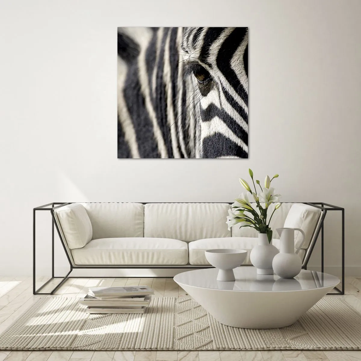 Tablou pe sticlă - Portret cu dungi - 30x30 cm