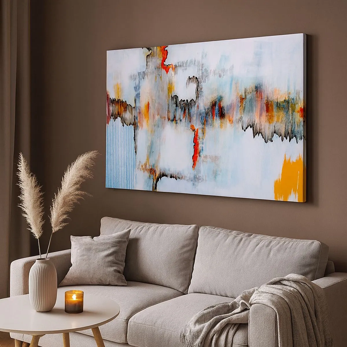 Tablou pe pânză Canvas - Model abstract cu culori vii pe un fundal deschis - 70x50cm - Cu bățul pe apă - Decorațiune modernă pentru perete pentru living și dormitor ARTTOR
