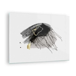 Tablou pe sticlă - Compoziție abstractă de negru și auriu pe fundal alb - 70x50cm - Negru și aur - Decorațiune modernă pentru perete pentru living și dormitor ARTTOR