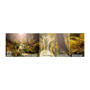 Mostră tapet Premium Canvas - Cascada de pădure în verde - Peisaj, Cascadă, pădure - 100x30 cm