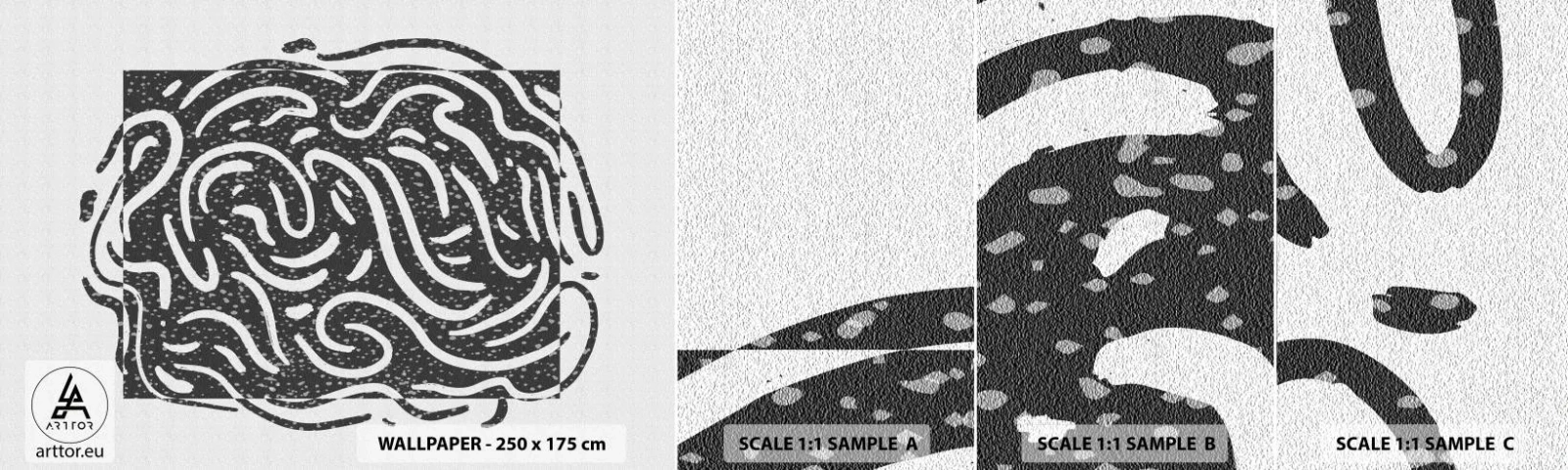 Mostră de Tapet Standard Eco - Abstracție: dansul bucuriei - Boho, alb-negru, Minimalism - 100x30 cm