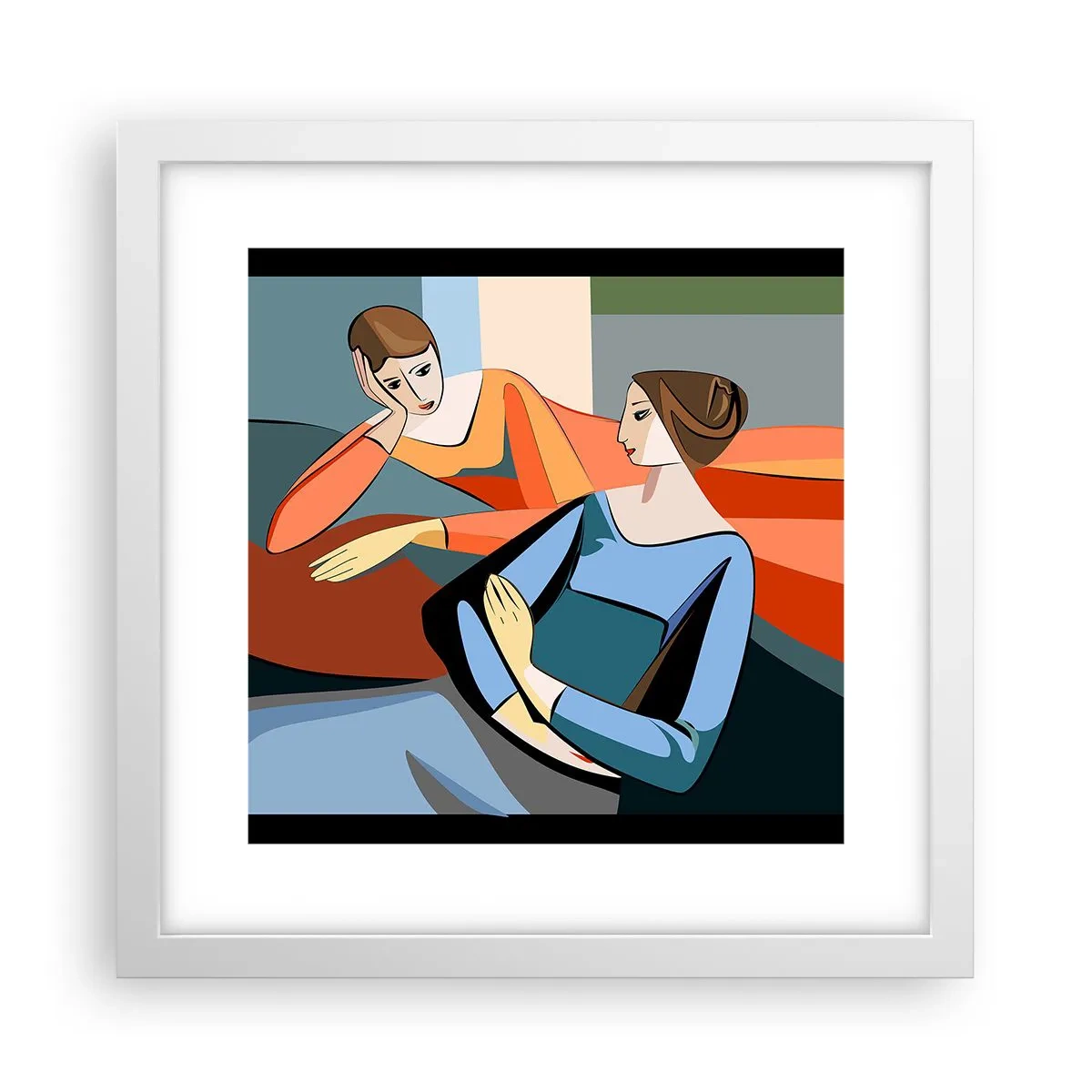 Poster în ramă albă - Un moment de confidențe - 30x30 cm