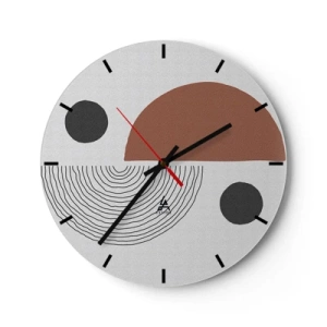 Ceas de perete - Ceas pe sticlă - Model geometric în nuanțe de maro și negru - 30x30cm - Excelența roții - Decorațiune modernă pentru perete pentru living, bucătărie și dormitor ARTTOR