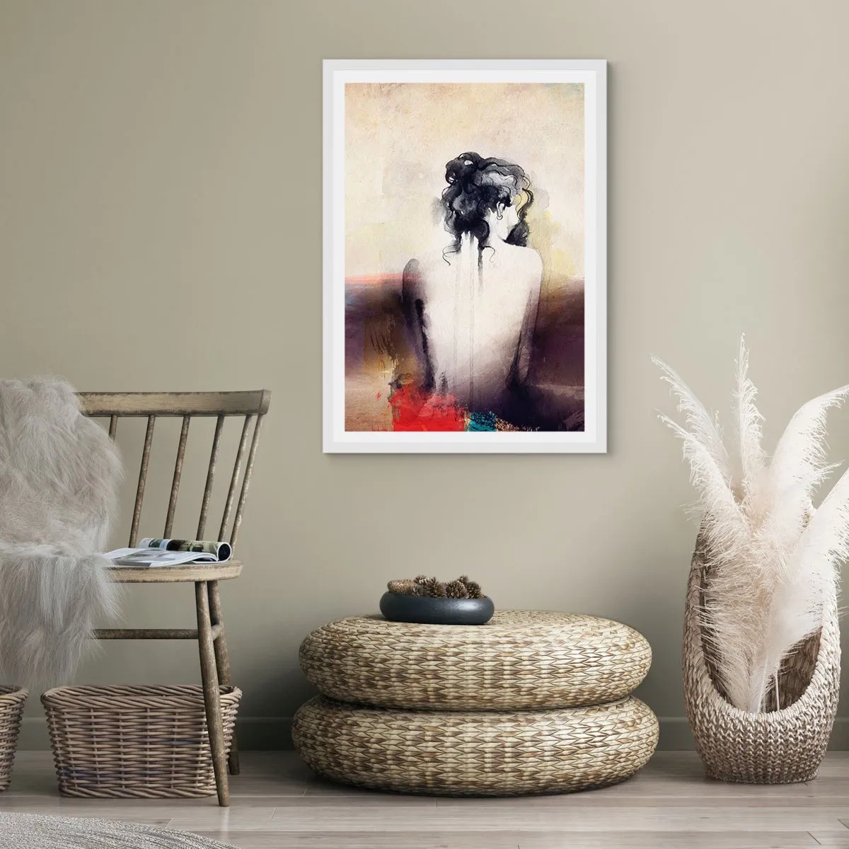 Poster în ramă albă - Linii moi, forme ovale - 70x100 cm