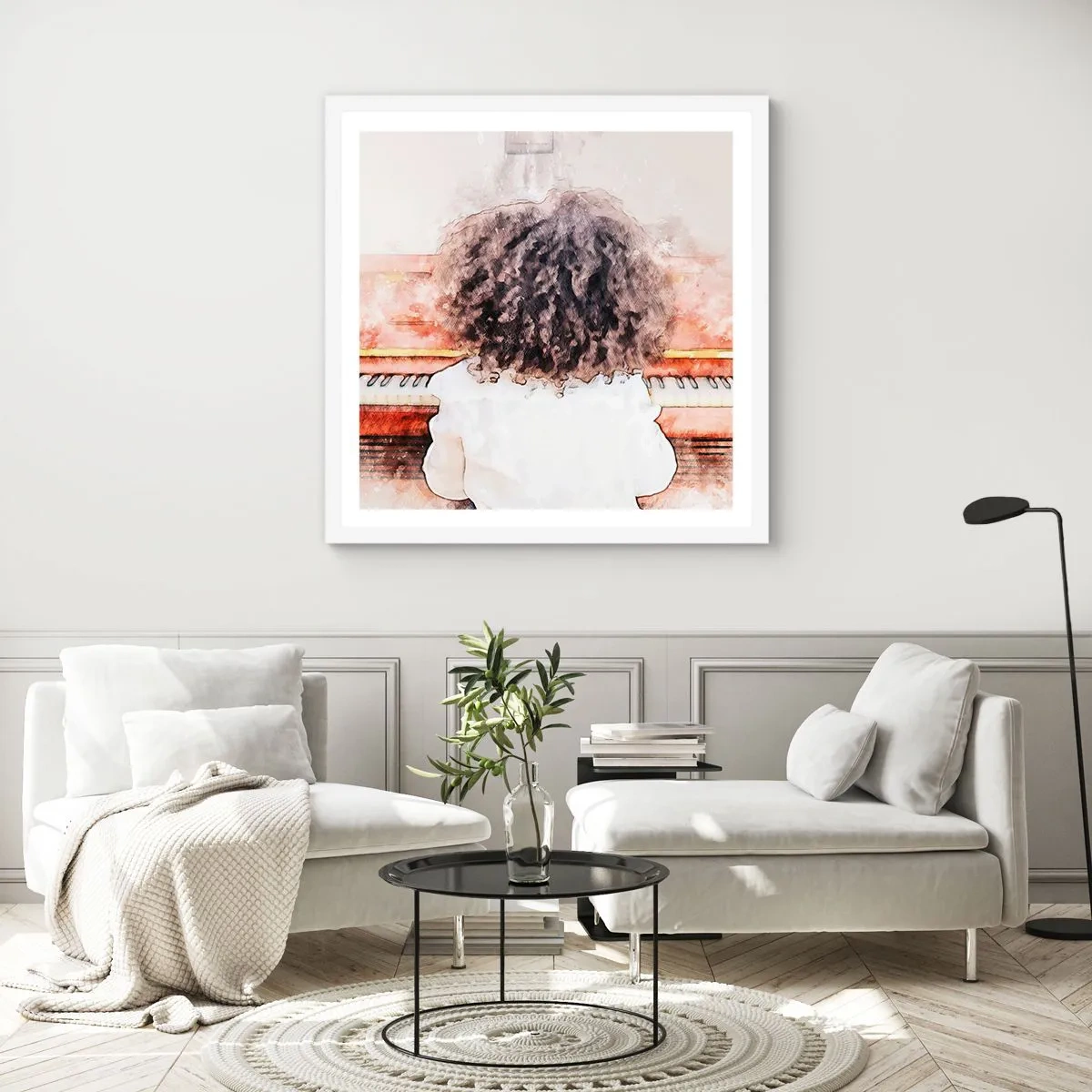 Poster în ramă albă - Într-o lume a muzicii - 30x30 cm