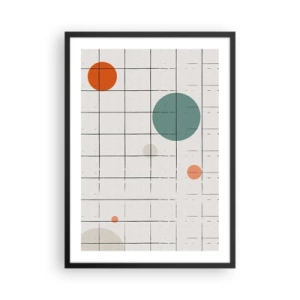 Poster în ramă neagră - Compoziție abstractă a unei grile și cercuri colorate - 50x70cm - În capcană. Noi sau ele? - Decorațiune modernă pentru perete pentru living și dormitor ARTTOR