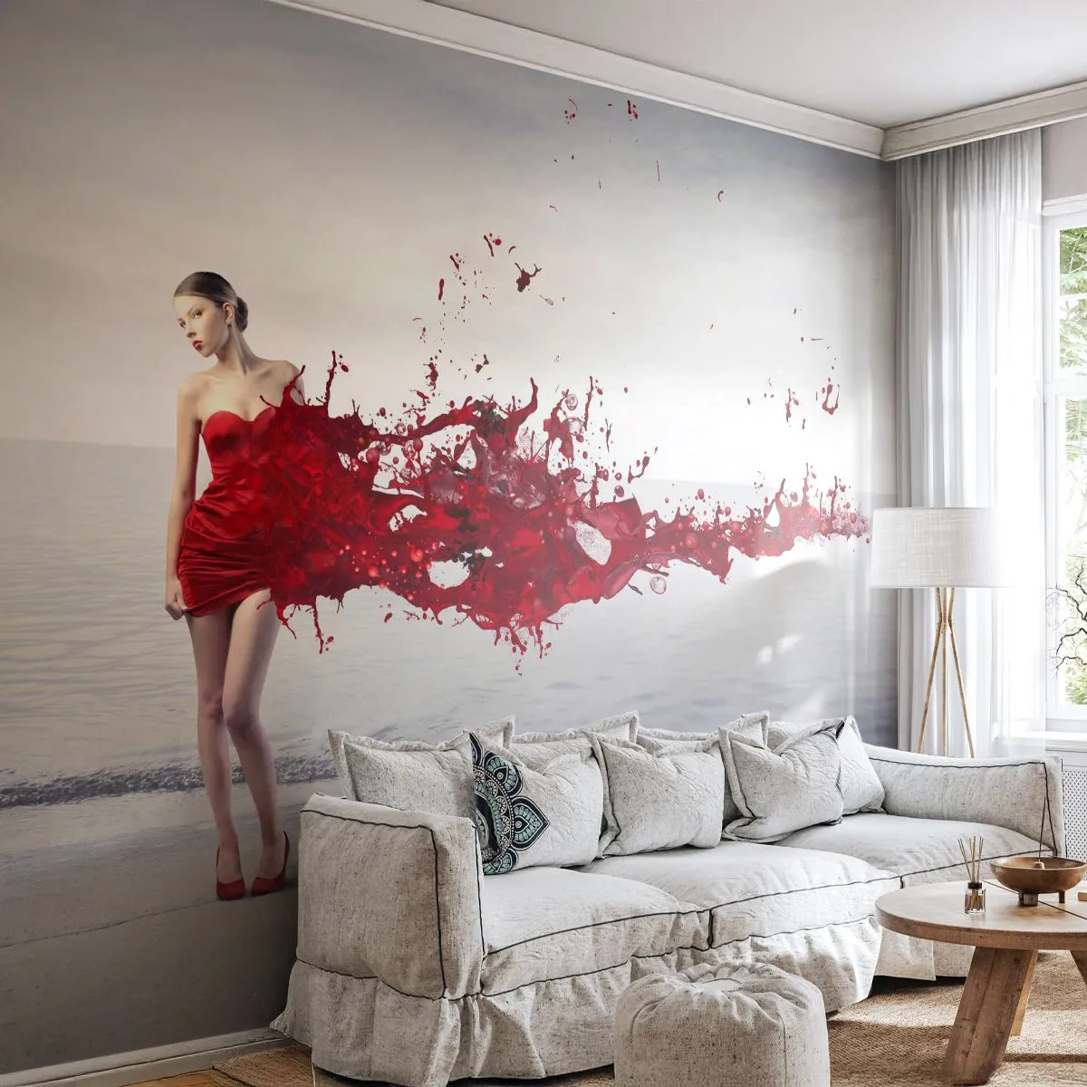 Tapet Premium Canvas - Pasională ca și stacojiul - Femeie, Model, Grafică - 250x175 cm