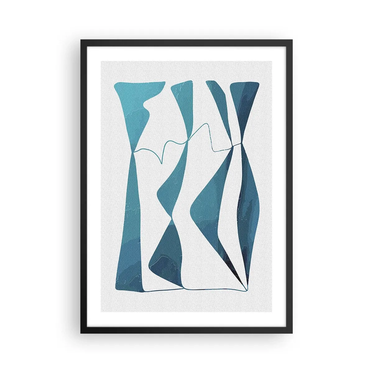 Poster în ramă neagră - O compoziție abstractă în nuanțe de albastru cu linii dinamice. - 50x70cm - Abstracție: relație turcoaz - Decorațiune modernă pentru perete pentru living și dormitor ARTTOR