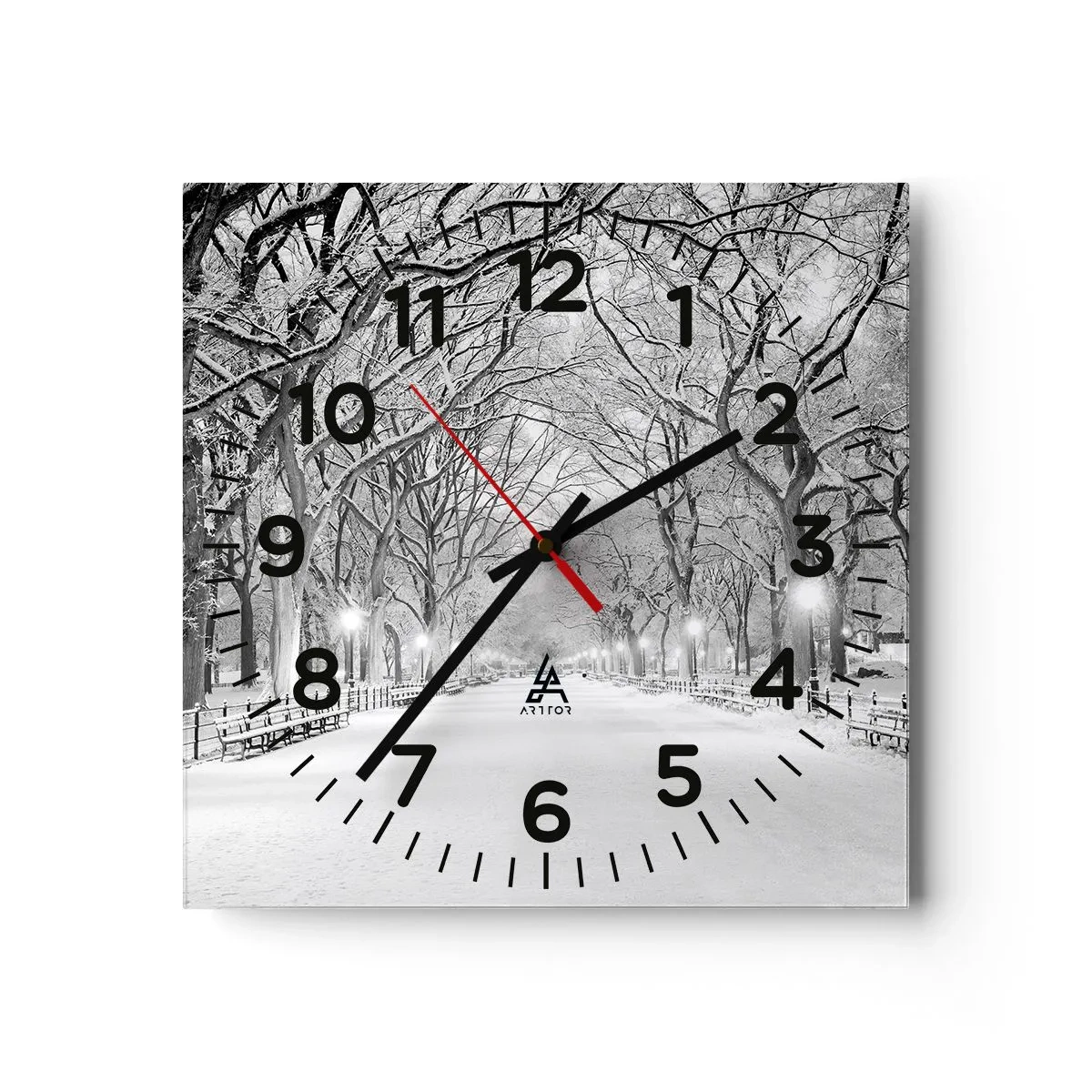 Ceas de perete - Ceas pe sticlă - Cele patru anotimpuri – iarna - 30x30 cm