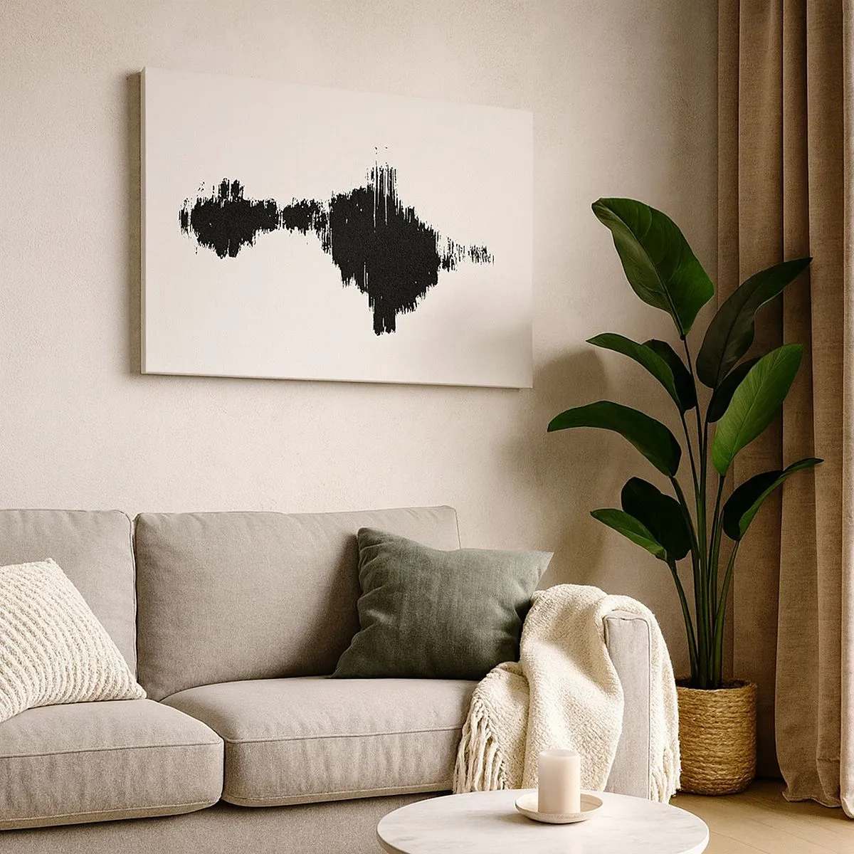 Tablou pe pânză Canvas - Un motiv abstract care seamănă cu o undă sonoră într-un stil minimalist. - 70x50cm - Vibrațiile imaginației - Decorațiune modernă pentru perete pentru living și dormitor ARTTOR