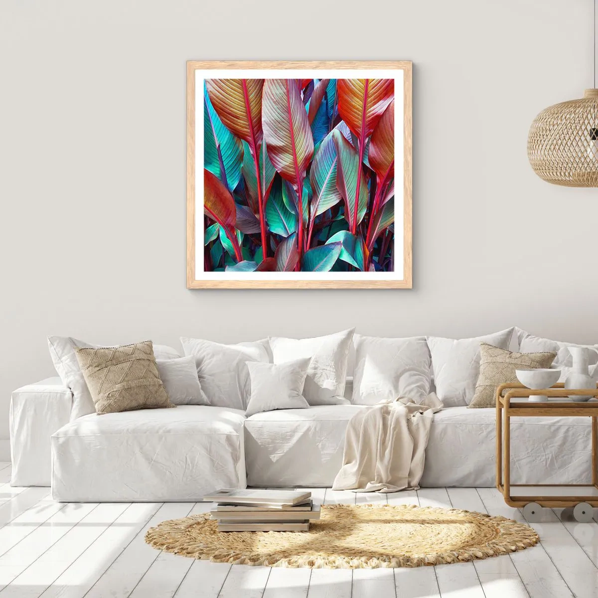 Poster în ramă de stejar deschis - Tufiș colorat - 40x40 cm