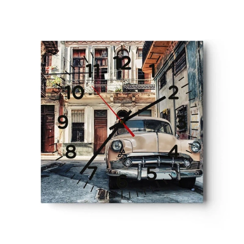 Ceas de perete - Ceas pe sticlă - O siestă în Havana - 30x30 cm