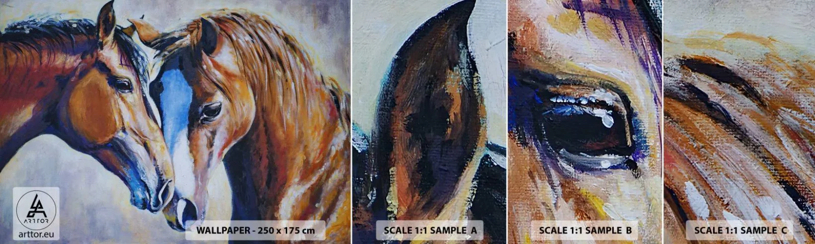 Mostră tapet autocolant Deluxe Sticker - Două suflete apropiate - Abstracția, Cai, Natură - 100x30 cm