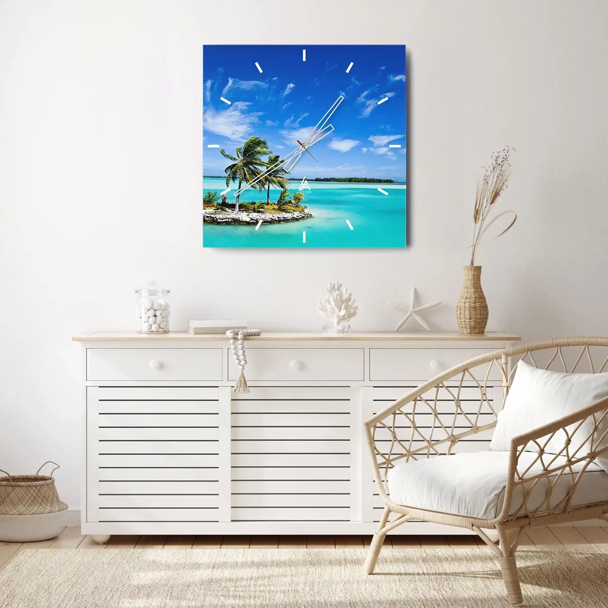 Ceas de perete - Ceas pe sticlă - Paradisul pe pământ - 40x40 cm