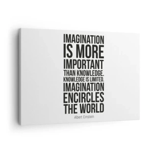 Tablou pe pânză Canvas - Citat inspirațional pe fundal alb cu font negru - 70x50cm - Einstein despre puterea imaginației - Decorațiune modernă pentru perete pentru living și dormitor ARTTOR