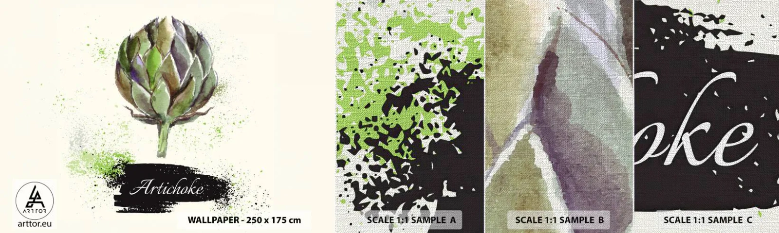 Mostră tapet Premium Canvas - Trăiască legumele! - Anghinare, Bucătărie, Acuarelă - 100x30 cm