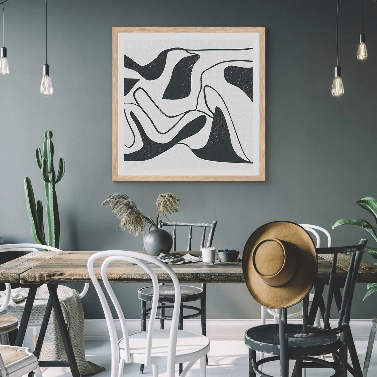 Poster în ramă de stejar deschis - Distracție abstractă în labirint - 60x60 cm