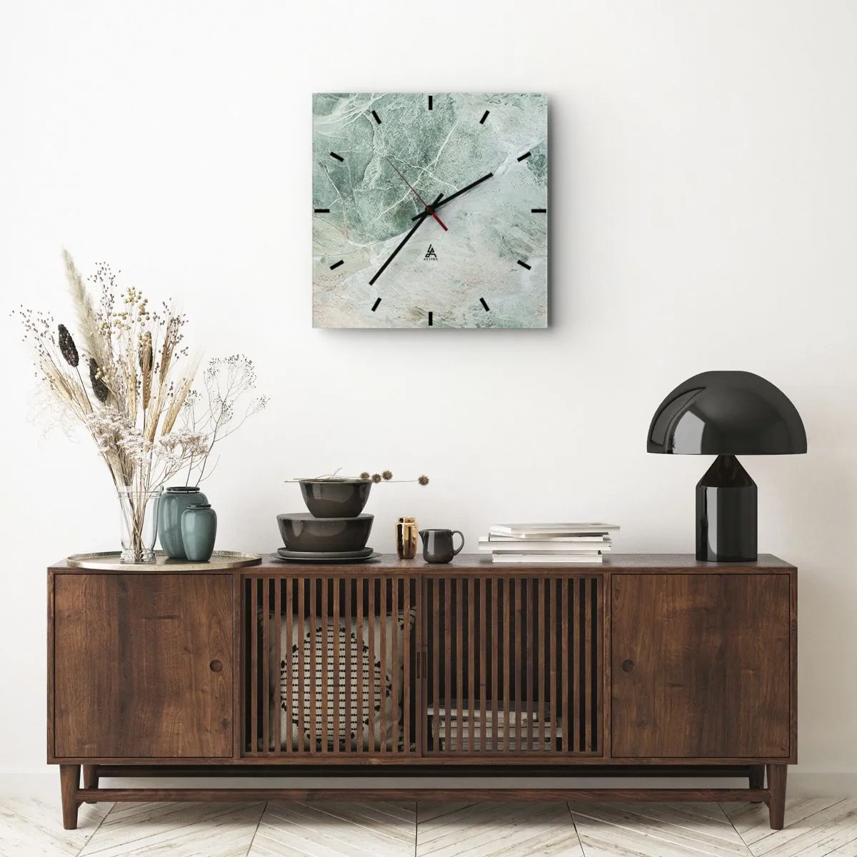 Ceas de perete - Ceas pe sticlă - Răcoarea nobilă a pietrei - 30x30 cm