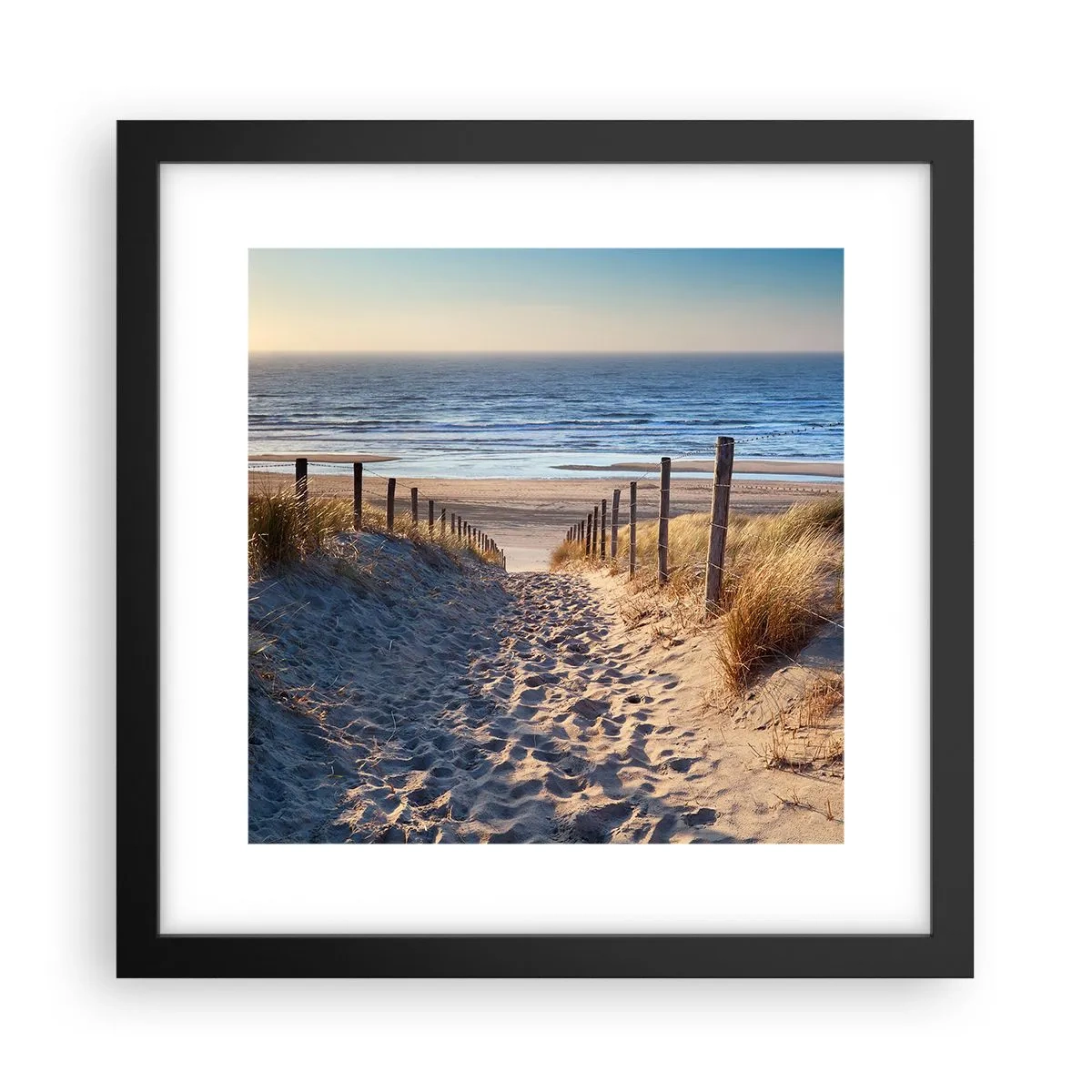 Poster în ramă neagră - Zumzet de mare, o plajă sălbatică printre ierburi... - 30x30 cm