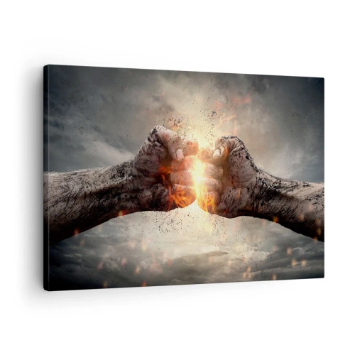 Tablou pe pânză Canvas - Pumni strânși într-o scenă dinamică de incendiu - 70x50cm - Ridică-te pentru a lupta - Decorațiune modernă pentru perete pentru living și dormitor ARTTOR