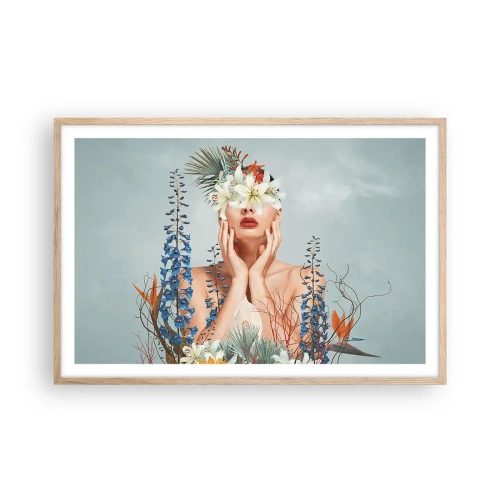 Poster în ramă de stejar deschis - Femeia floare - 91x61 cm