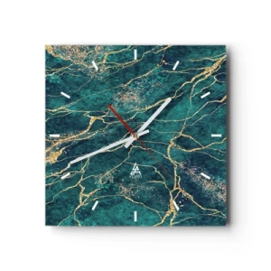 Ceas de perete - Ceas pe sticlă - Filon de aur - 30x30 cm