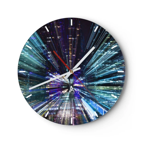Ceas de perete - Ceas pe sticlă - Lumini dinamice ale orașului care creează un efect de viteză - 30x30cm - Trecere către hiperspațiu - Decorațiune modernă pentru perete pentru living, bucătărie și dormitor ARTTOR