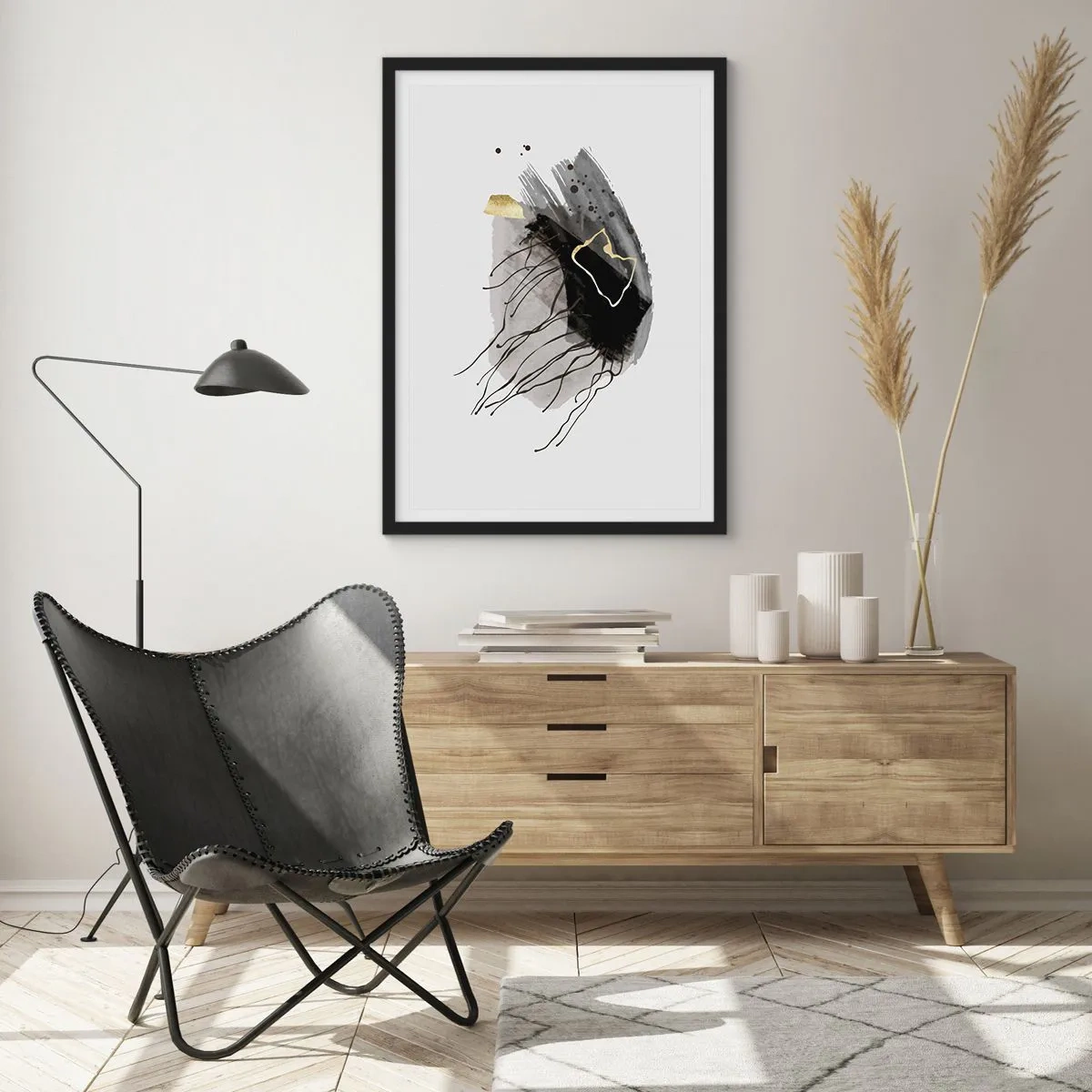 Poster în ramă neagră - Negru și aur - 61x91 cm