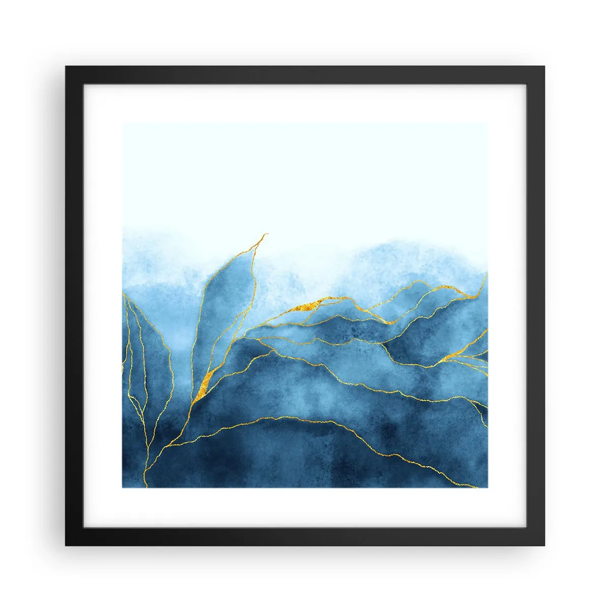 Poster în ramă neagră - Albastru în aur - 40x40 cm