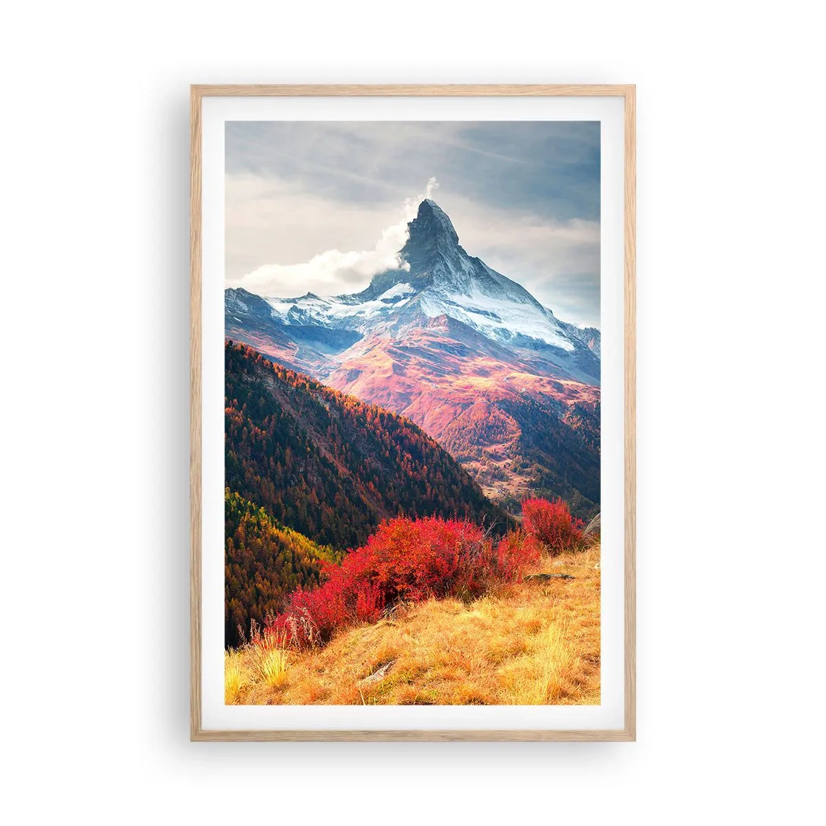 Poster în ramă de stejar deschis - Toamnă alpină - 61x91 cm