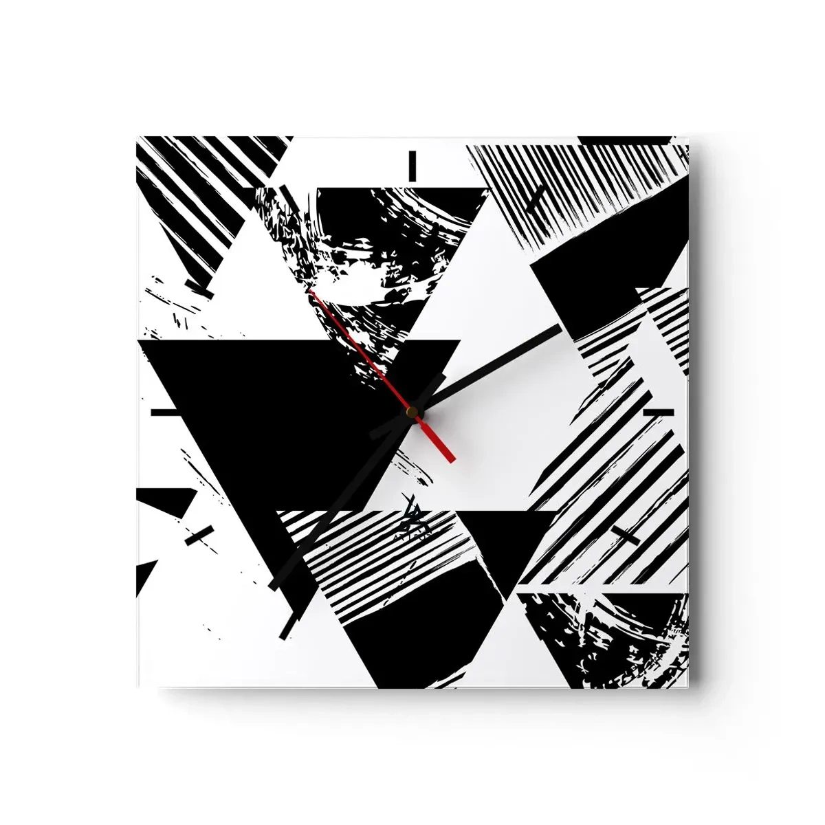 Ceas de perete - Ceas pe sticlă - Ploaie de triunghiuri - 40x40 cm