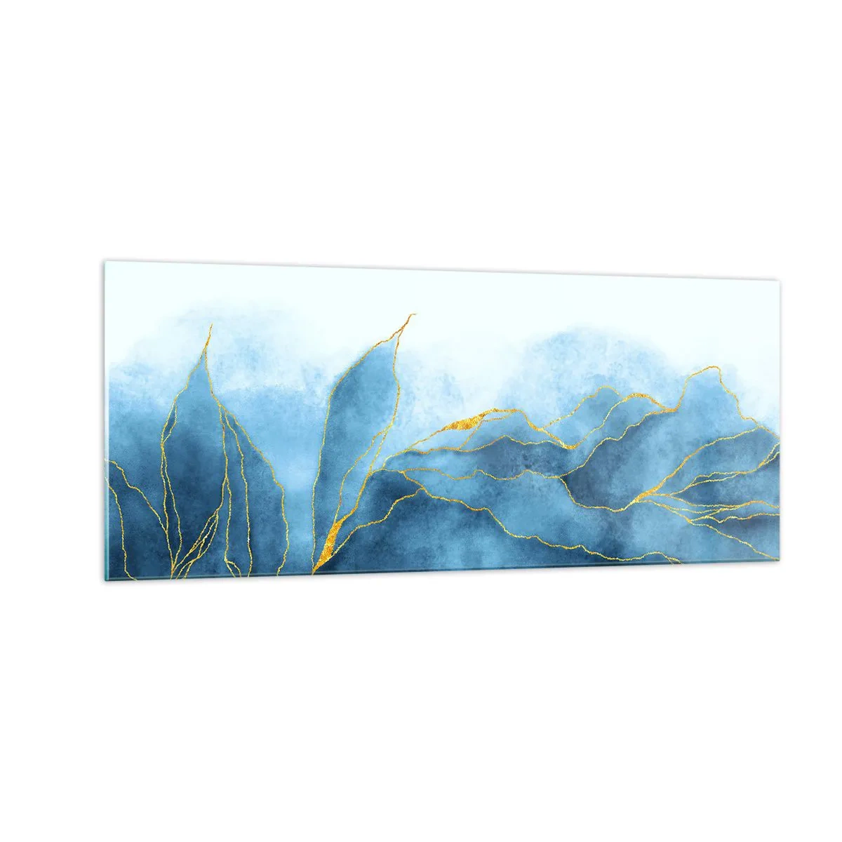 Tablou pe sticlă - Albastru în aur - 100x40 cm