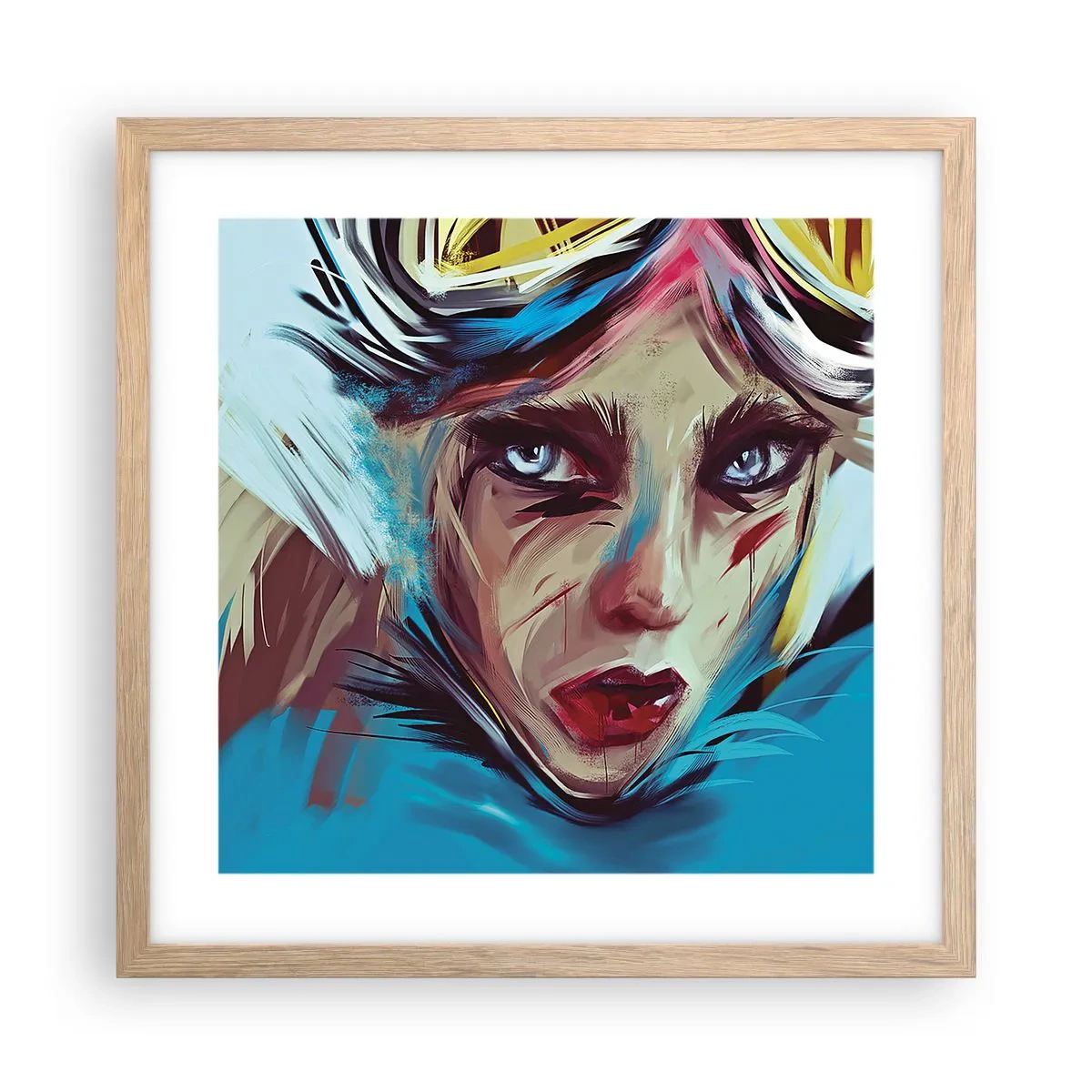 Poster în ramă de stejar deschis - Războinica de drum - 40x40 cm