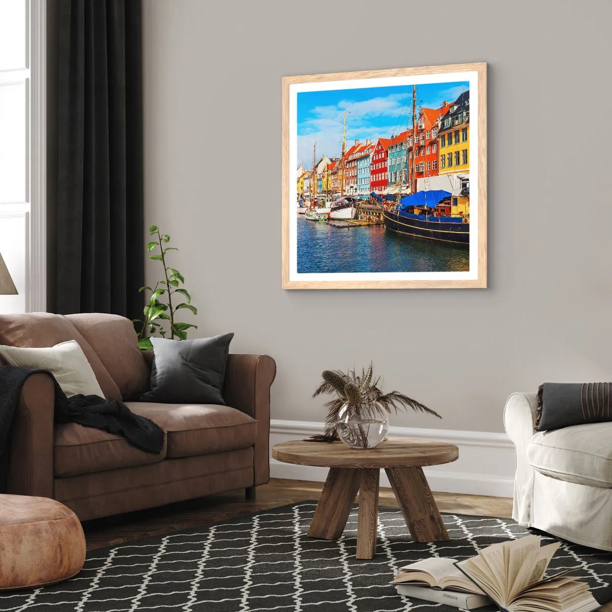 Poster în ramă de stejar deschis - Portul vesel - 60x60 cm