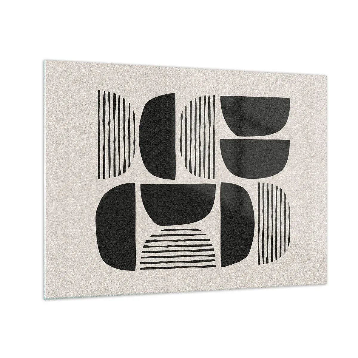 Tablou pe sticlă - Compoziție abstractă de forme geometrice cu linii - 70x50cm - Jumătăți necomplete - Decorațiune modernă pentru perete pentru living și dormitor ARTTOR