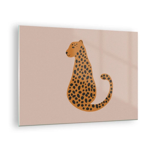 Tablou pe sticlă - Ilustrație a unei pantere cu pete negre pe un fundal bej - 70x50cm - Modelul leopard este tot timpul la modă - Decorațiune modernă pentru perete pentru living și dormitor ARTTOR